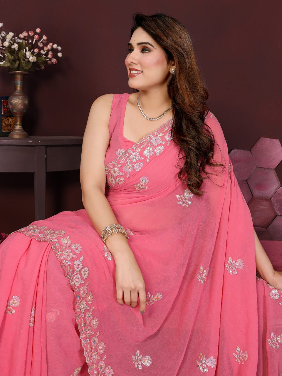 Nityapriya A-65 Georgette Silk Embroidered Saree