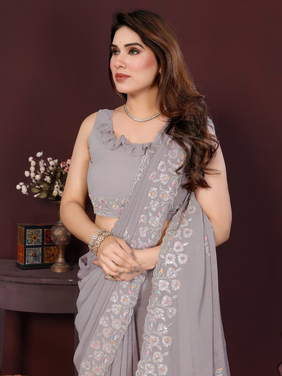Nityapriya A-65 Georgette Silk Embroidered Saree