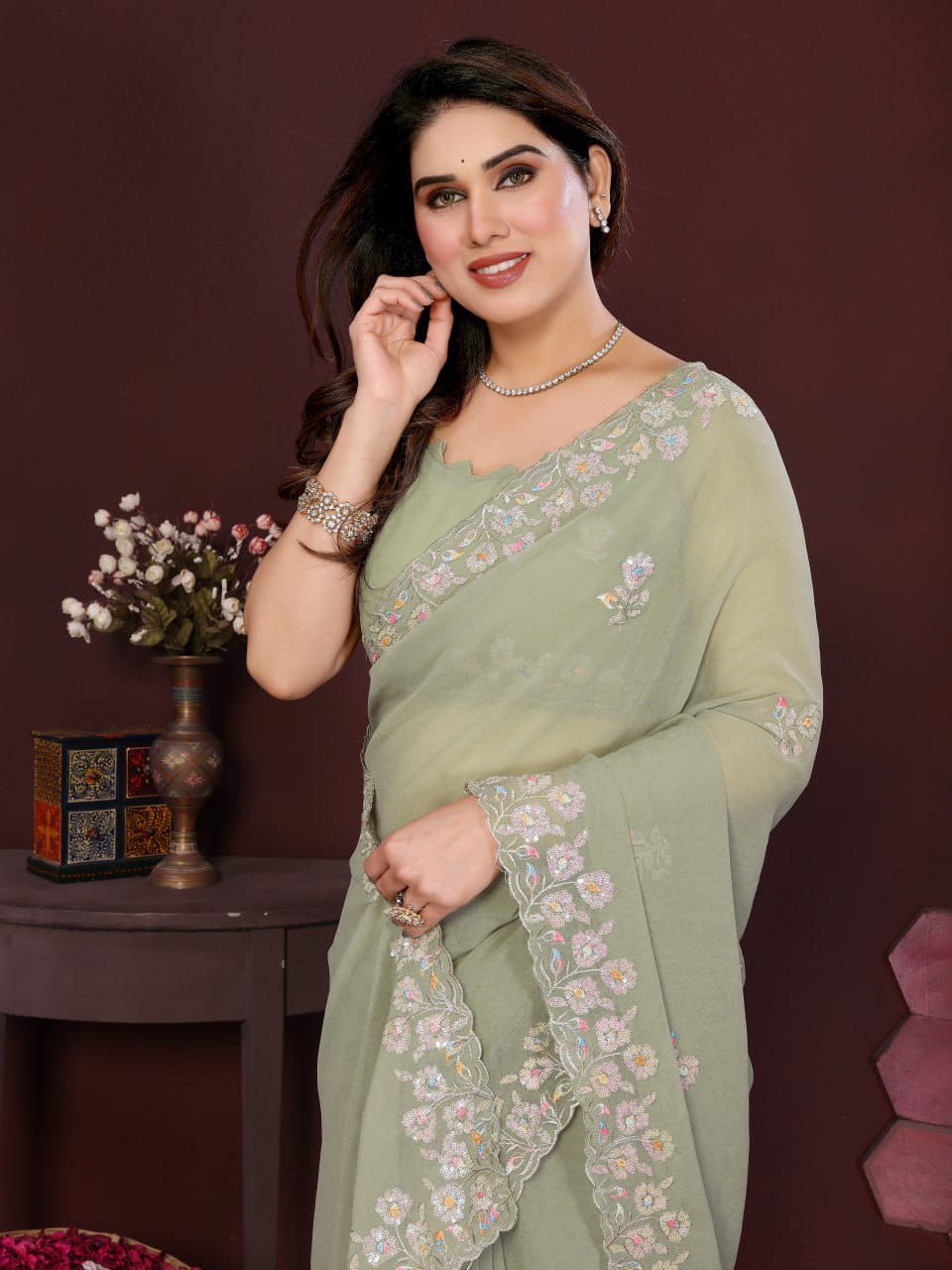 Nityapriya A-65 Georgette Silk Embroidered Saree