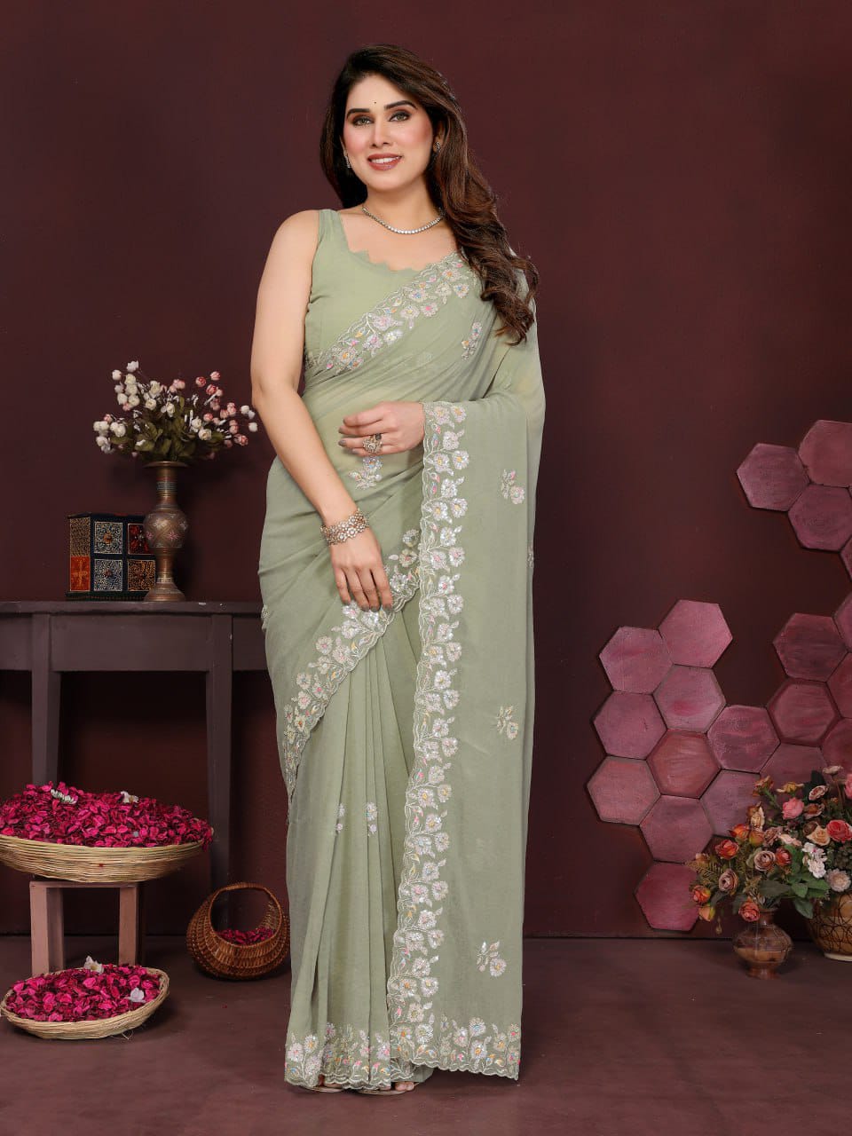 Nityapriya A-65 Georgette Silk Embroidered Saree