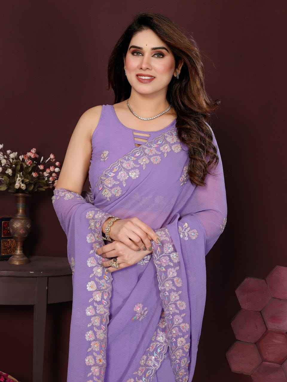 Nityapriya A-65 Georgette Silk Embroidered Saree