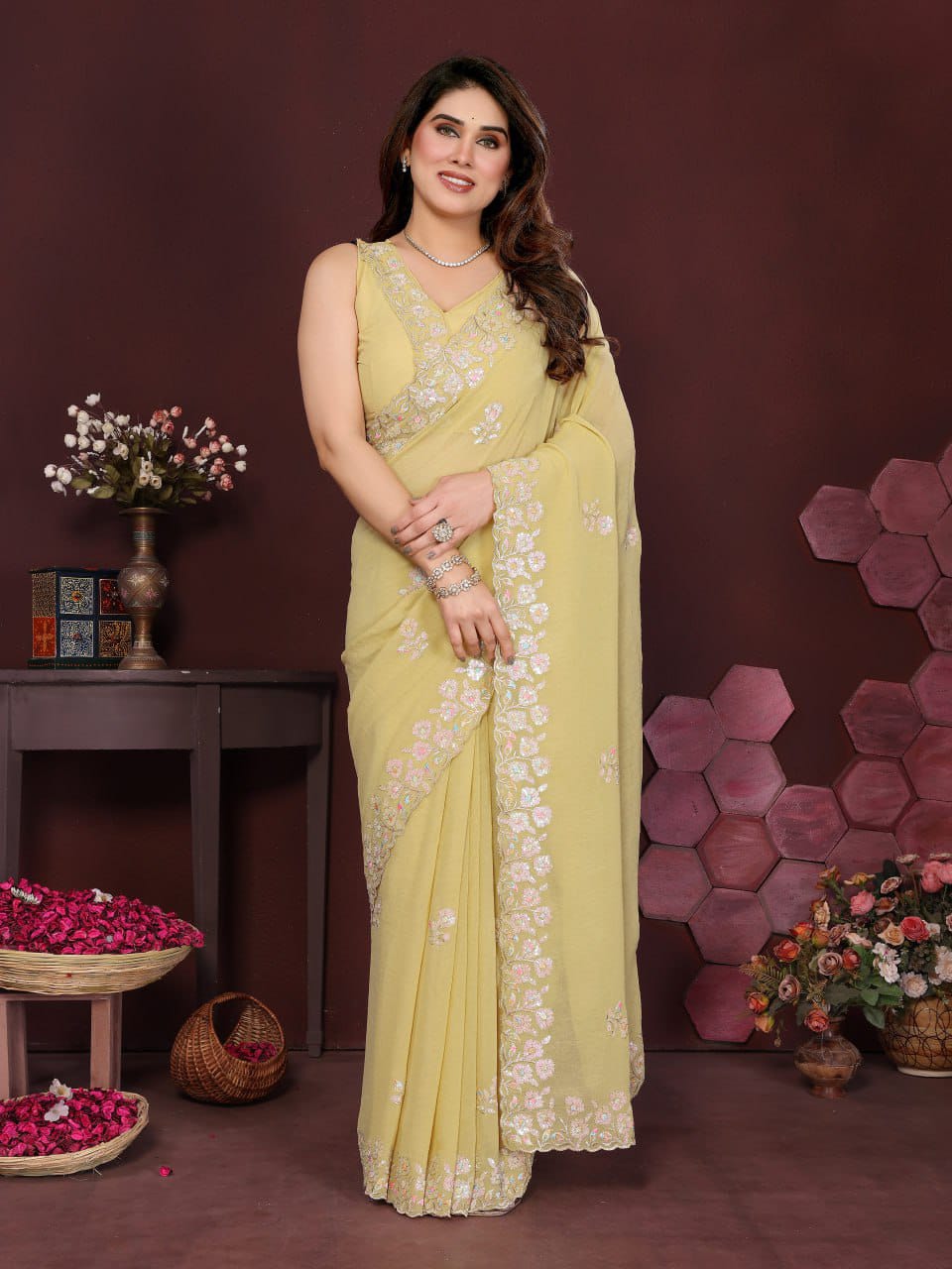 Nityapriya A-65 Georgette Silk Embroidered Saree