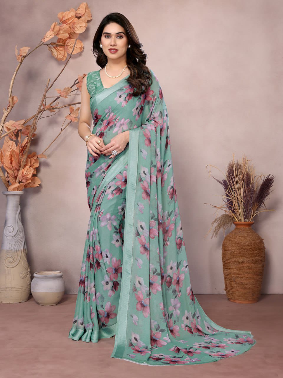 Nityapriya Gopi Printed Moss Satin Patta Saree