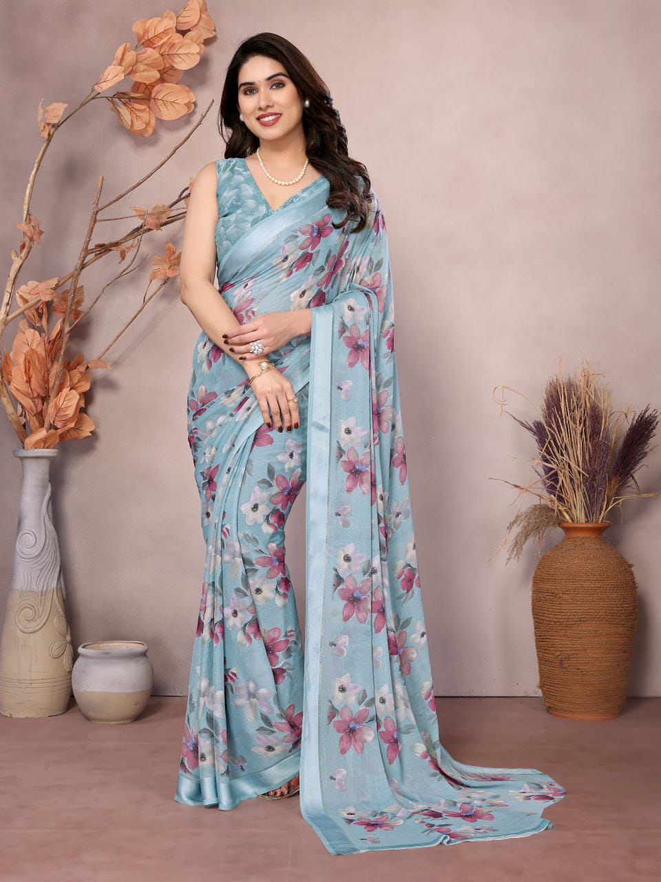 Nityapriya Gopi Printed Moss Satin Patta Saree