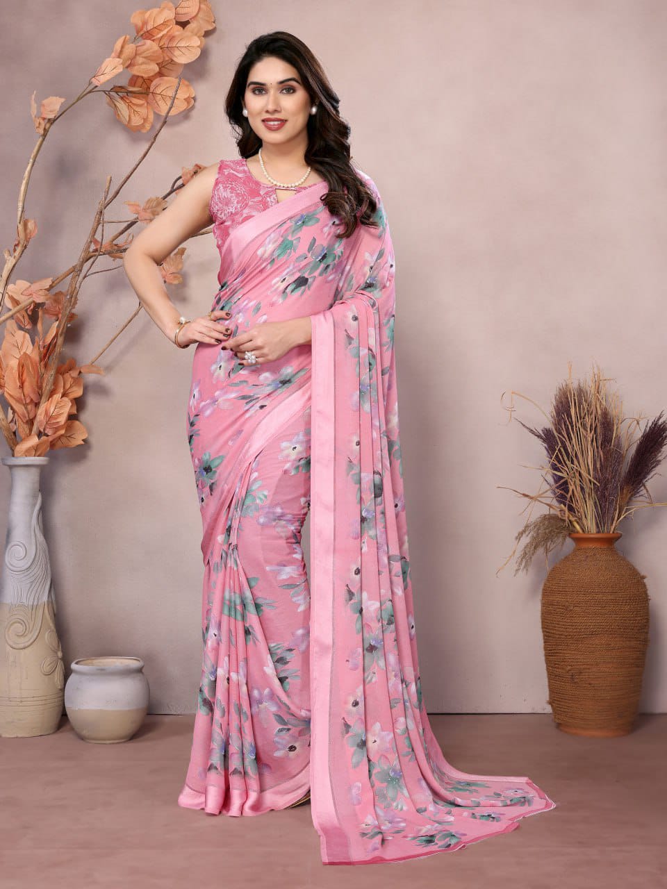 Nityapriya Gopi Printed Moss Satin Patta Saree