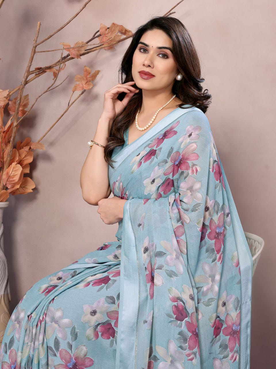 Nityapriya Gopi Printed Moss Satin Patta Saree