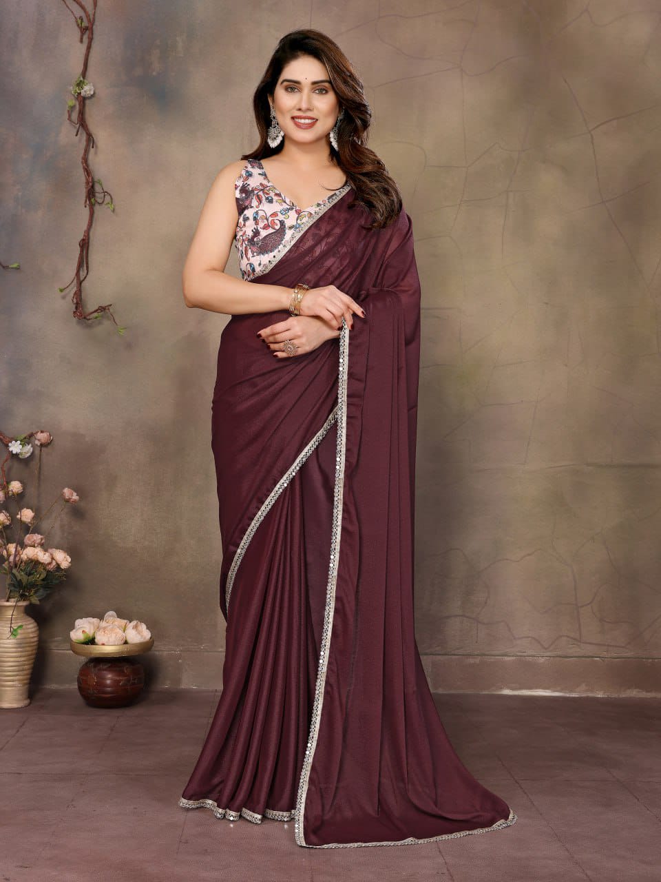 Nityapriya A67 Star Georgette Mirror Work Saree with Blouse