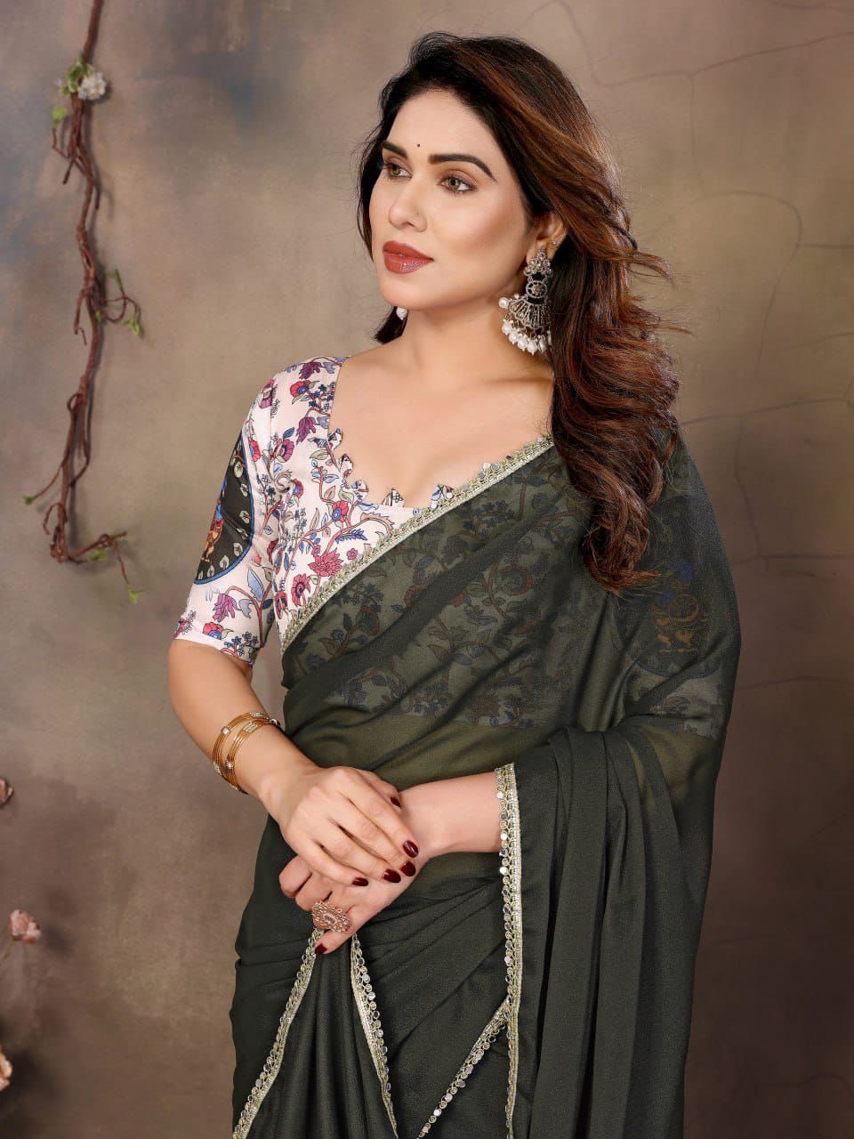 Nityapriya A67 Star Georgette Mirror Work Saree with Blouse