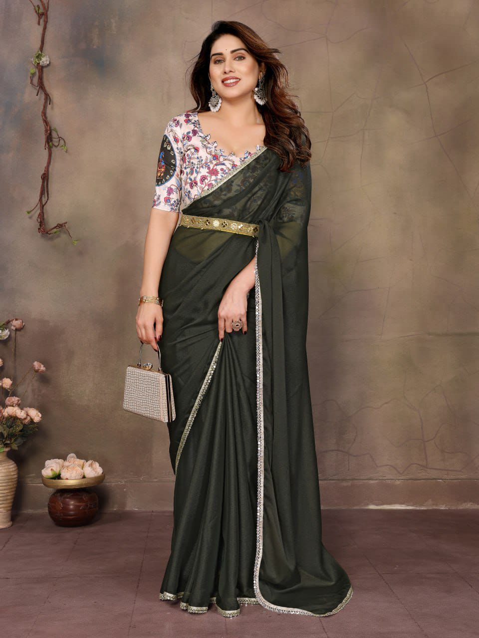 Nityapriya A67 Star Georgette Mirror Work Saree with Blouse
