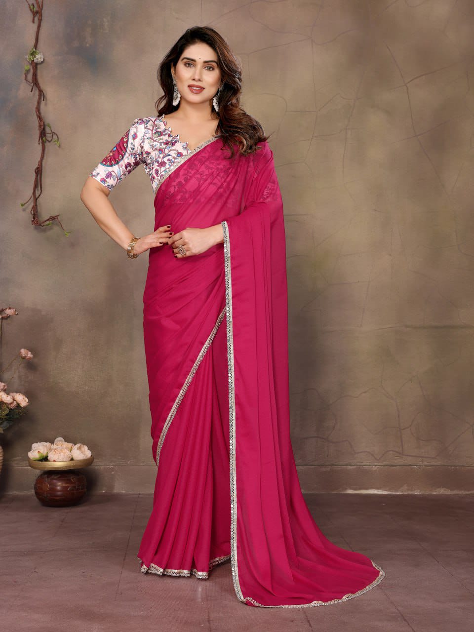 Nityapriya A67 Star Georgette Mirror Work Saree with Blouse