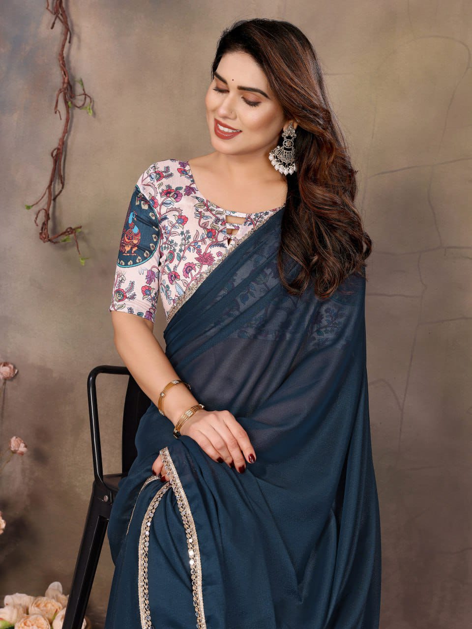 Nityapriya A67 Star Georgette Mirror Work Saree with Blouse