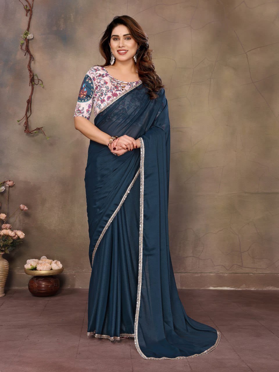 Nityapriya A67 Star Georgette Mirror Work Saree with Blouse