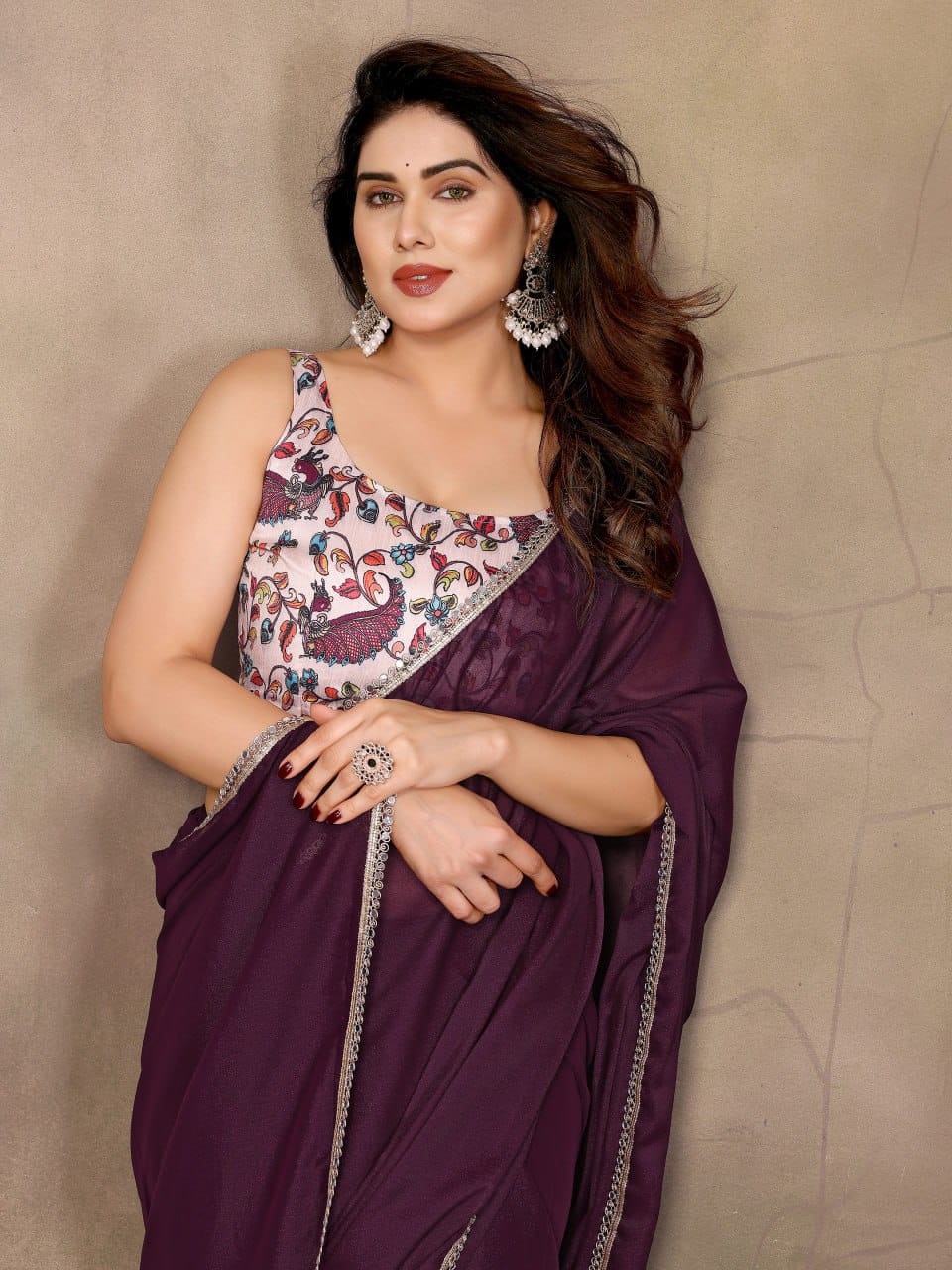 Nityapriya A67 Star Georgette Mirror Work Saree with Blouse