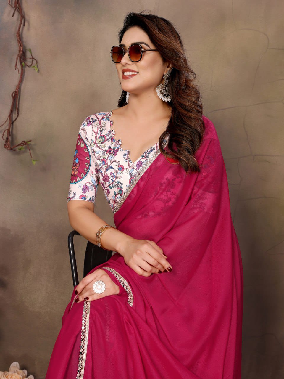 Nityapriya A67 Star Georgette Mirror Work Saree with Blouse
