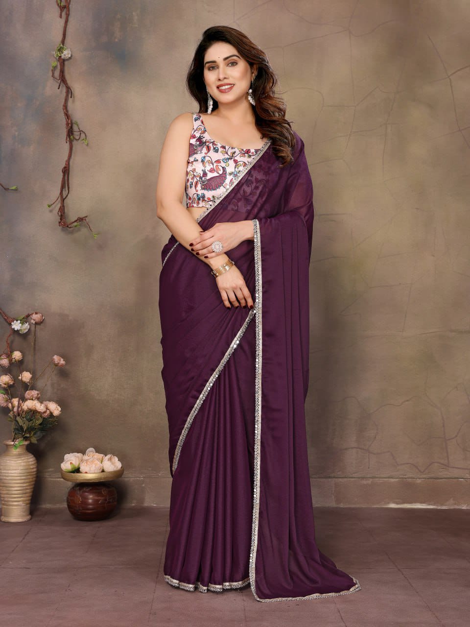Nityapriya A67 Star Georgette Mirror Work Saree with Blouse