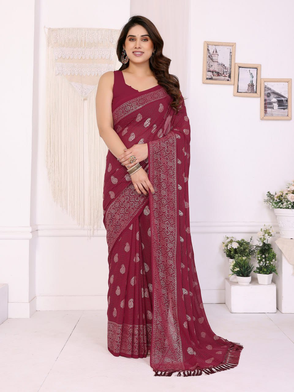 Nityapriya A62 Foil Work Georgette Saree with Blouse