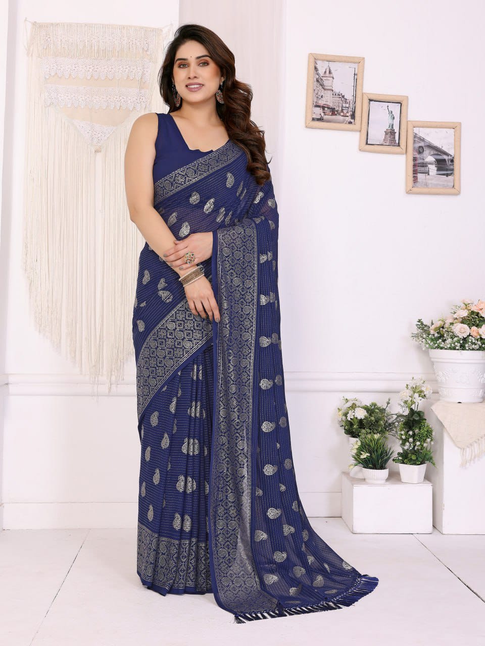 Nityapriya A62 Foil Work Georgette Saree with Blouse