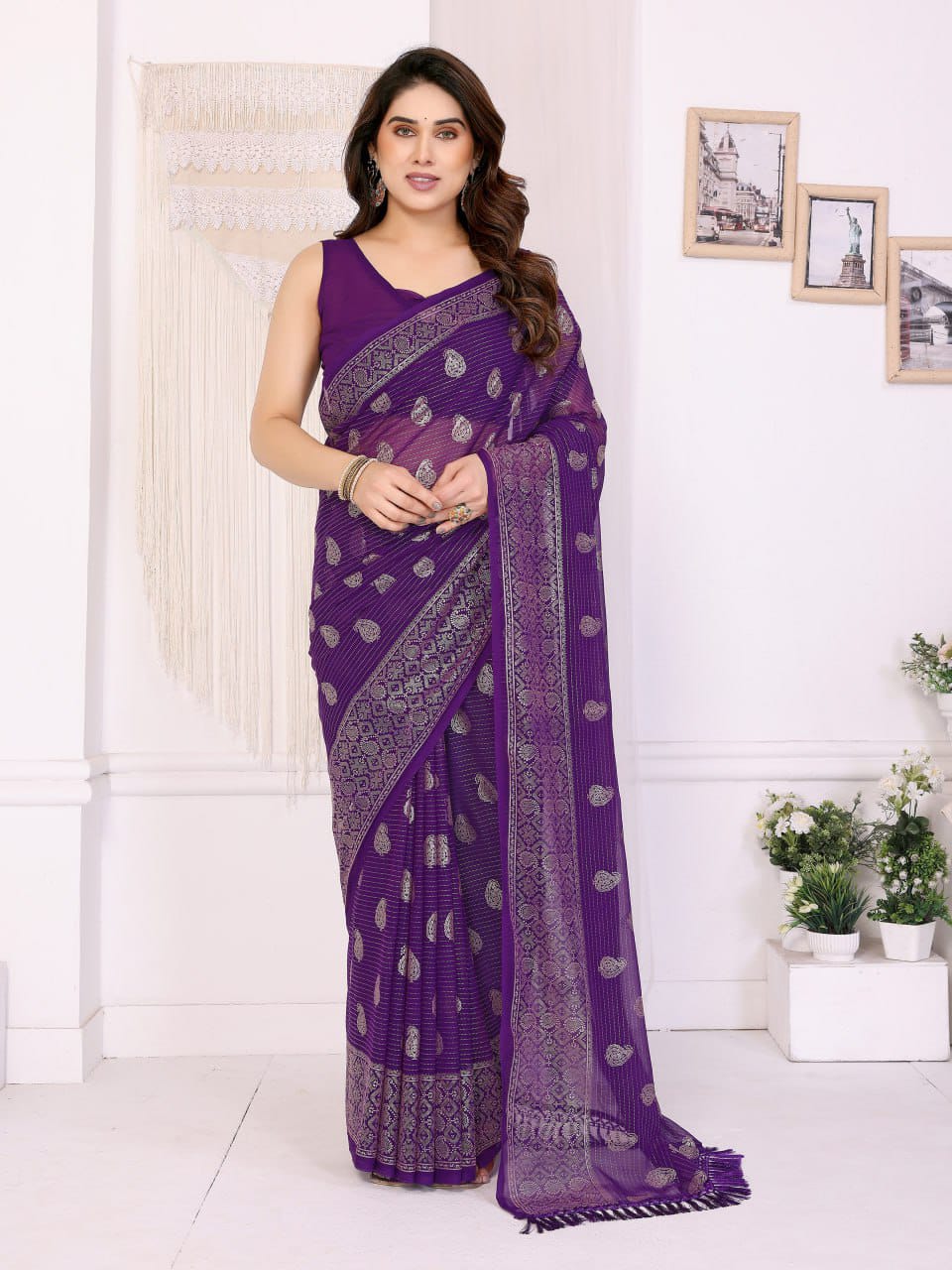 Nityapriya A62 Foil Work Georgette Saree with Blouse