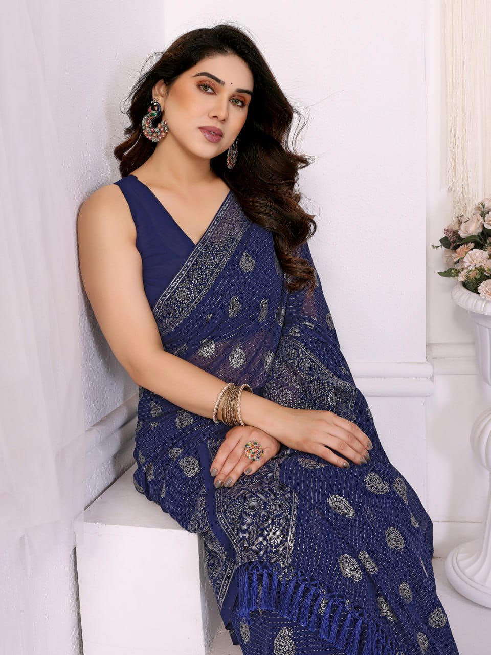 Nityapriya A62 Foil Work Georgette Saree with Blouse