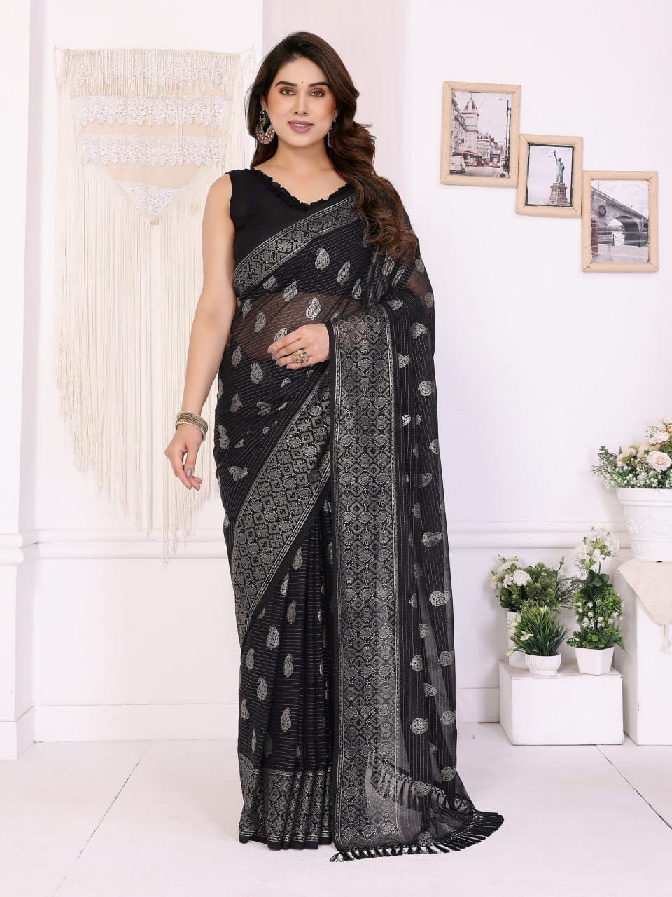 Nityapriya A62 Foil Work Georgette Saree with Blouse