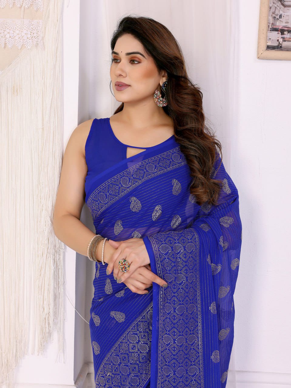 Nityapriya A62 Foil Work Georgette Saree with Blouse