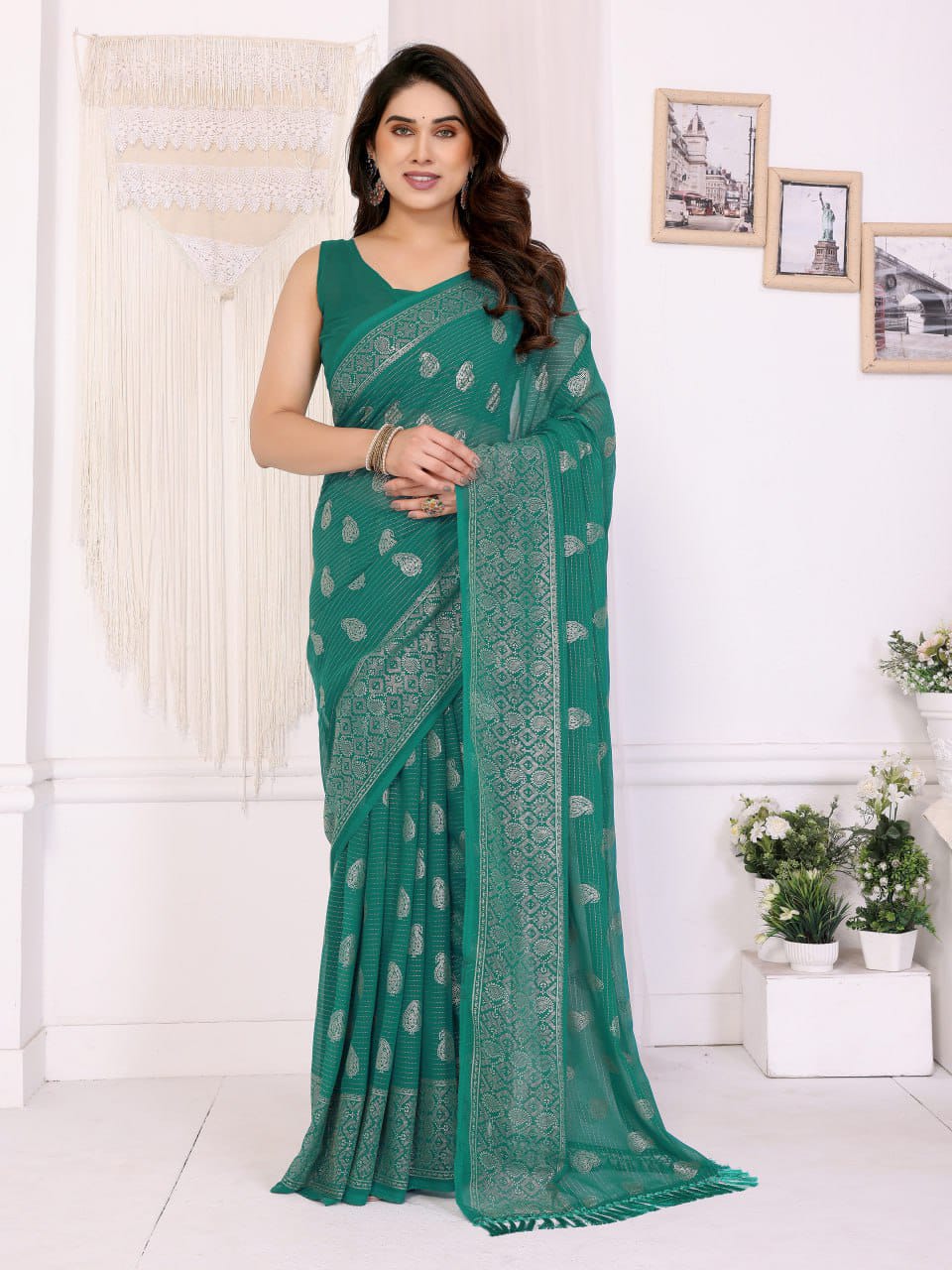 Nityapriya A62 Foil Work Georgette Saree with Blouse
