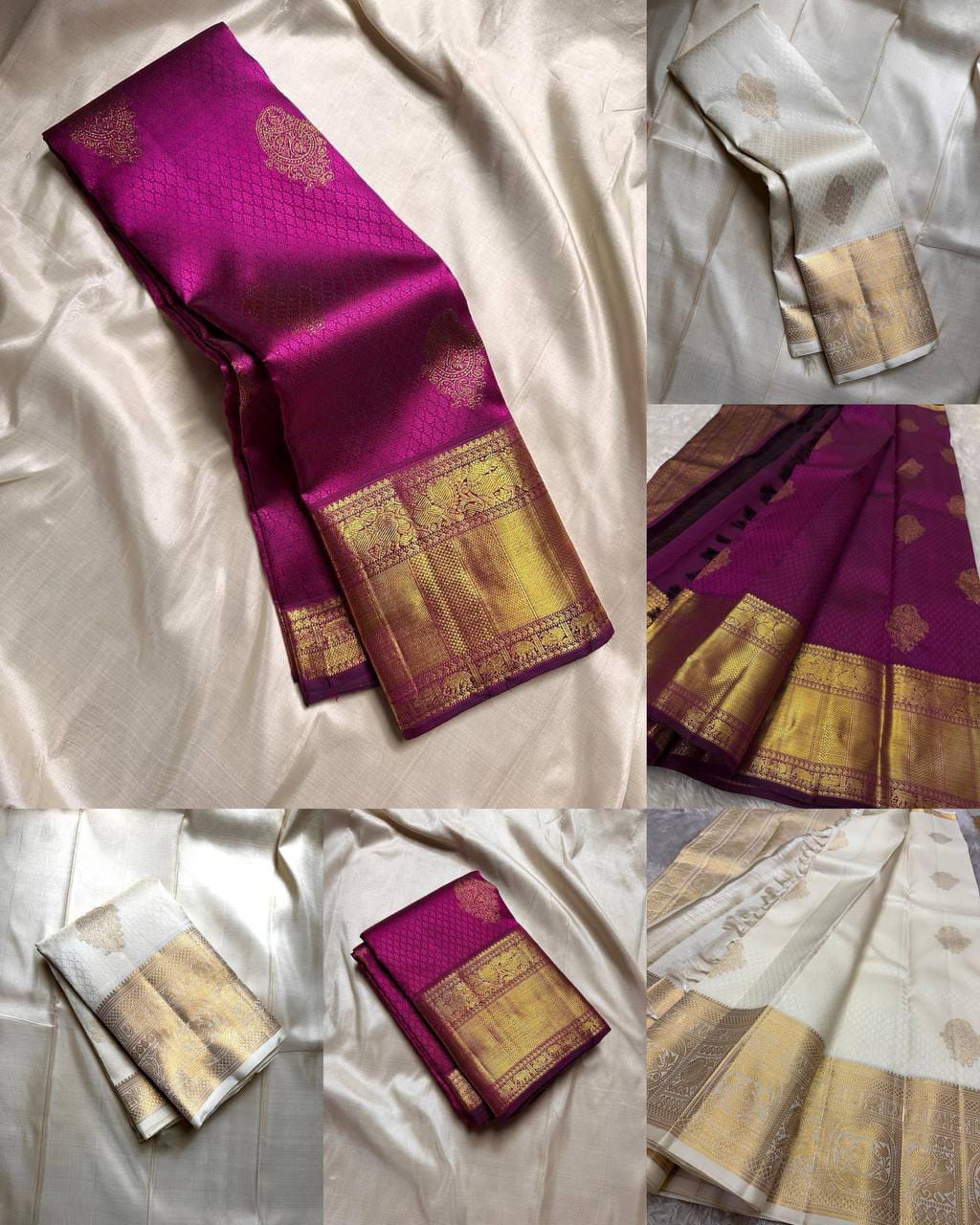 Elegant Kanjeevaram Style Soft Lichi Silk Saree with Rich Zari Pallu & Traditional Jacquard Border