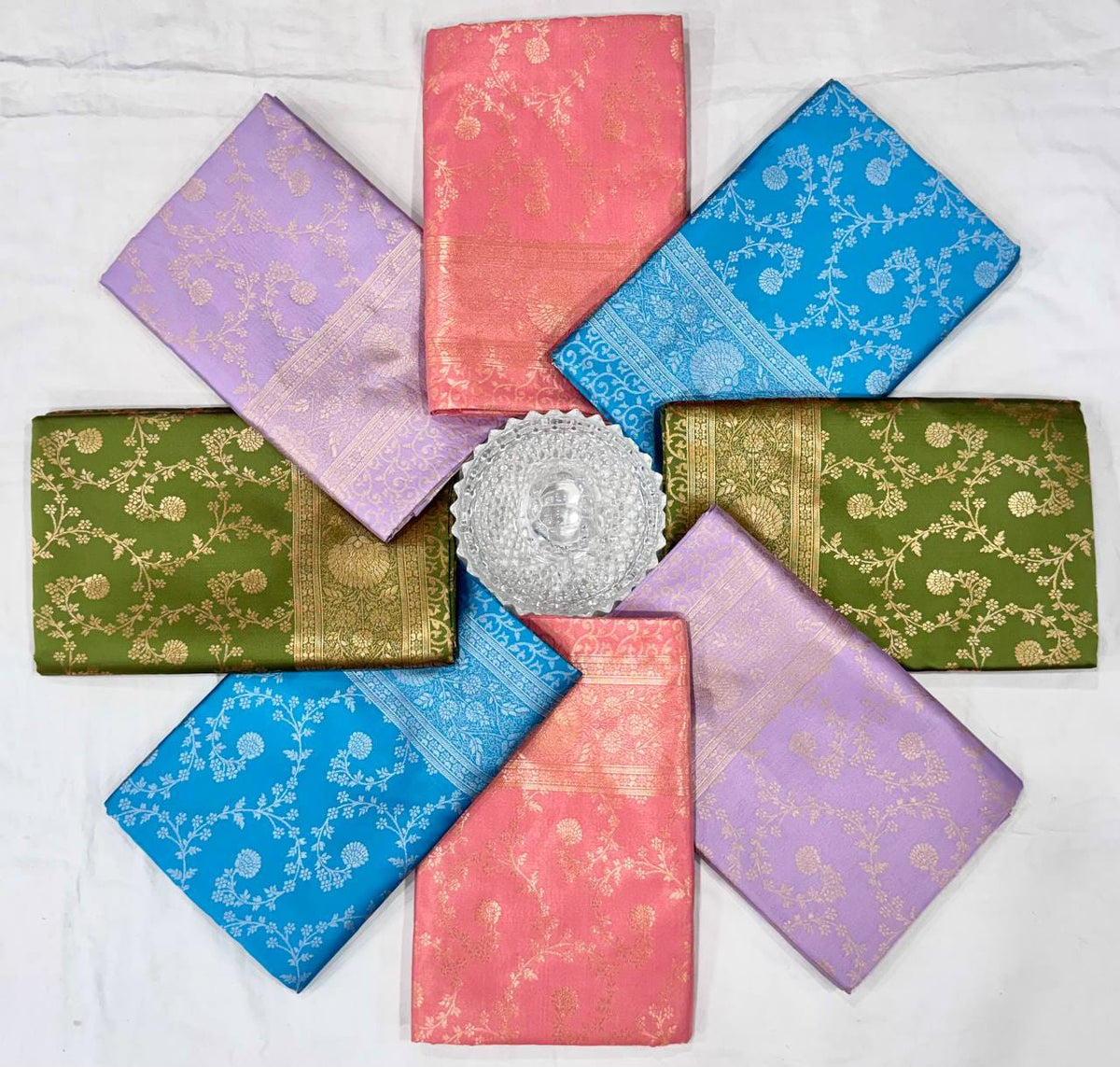 Pastel Floral Soft Lichi Silk Saree with Rich Woven Pallu & Silver Zari Border