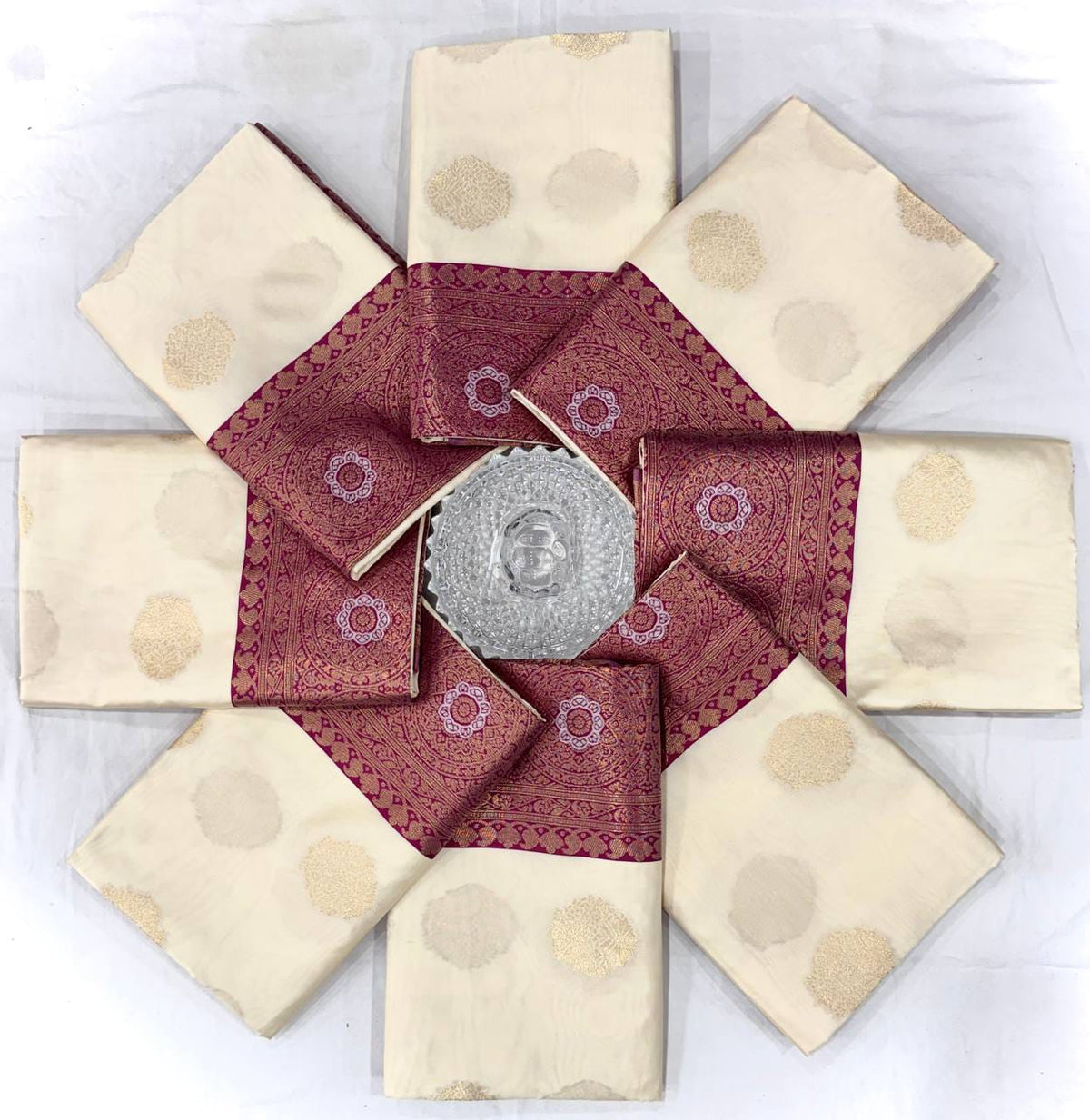 Pure Gold Zari Soft Lichi Silk Saree in Cream with Royal Wine Contrast Border & Rich Pallu