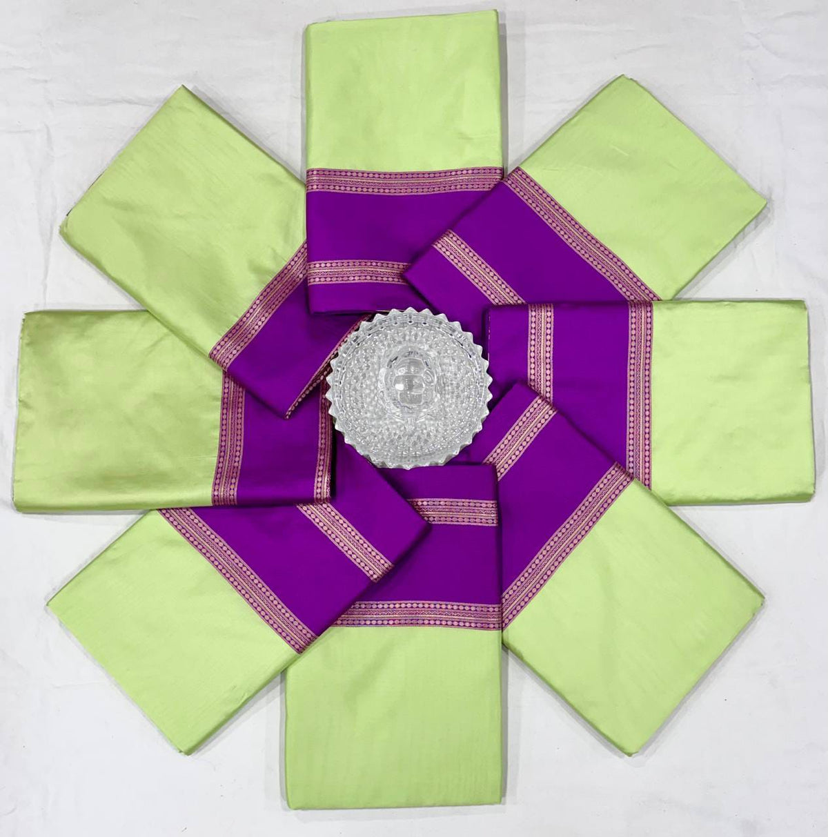 Pista Green Soft Lichi Silk Saree with Purple Contrast Zari Border & Rich Jacquard Pallu