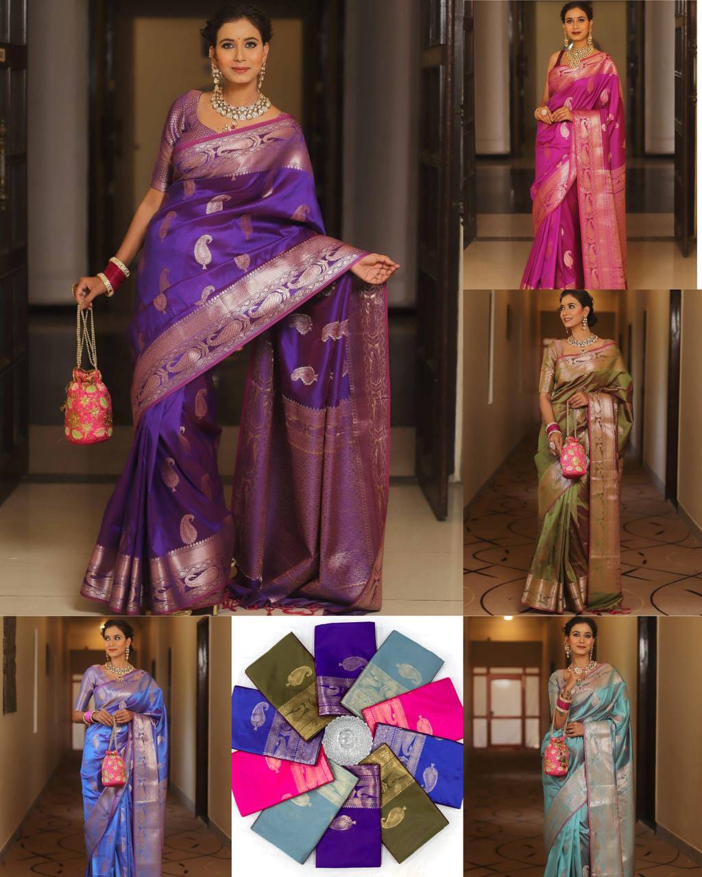 Pure Gold Zari Soft Lichi Silk Saree with Traditional Paisley Butta & Rich Woven Jacquard Pallu