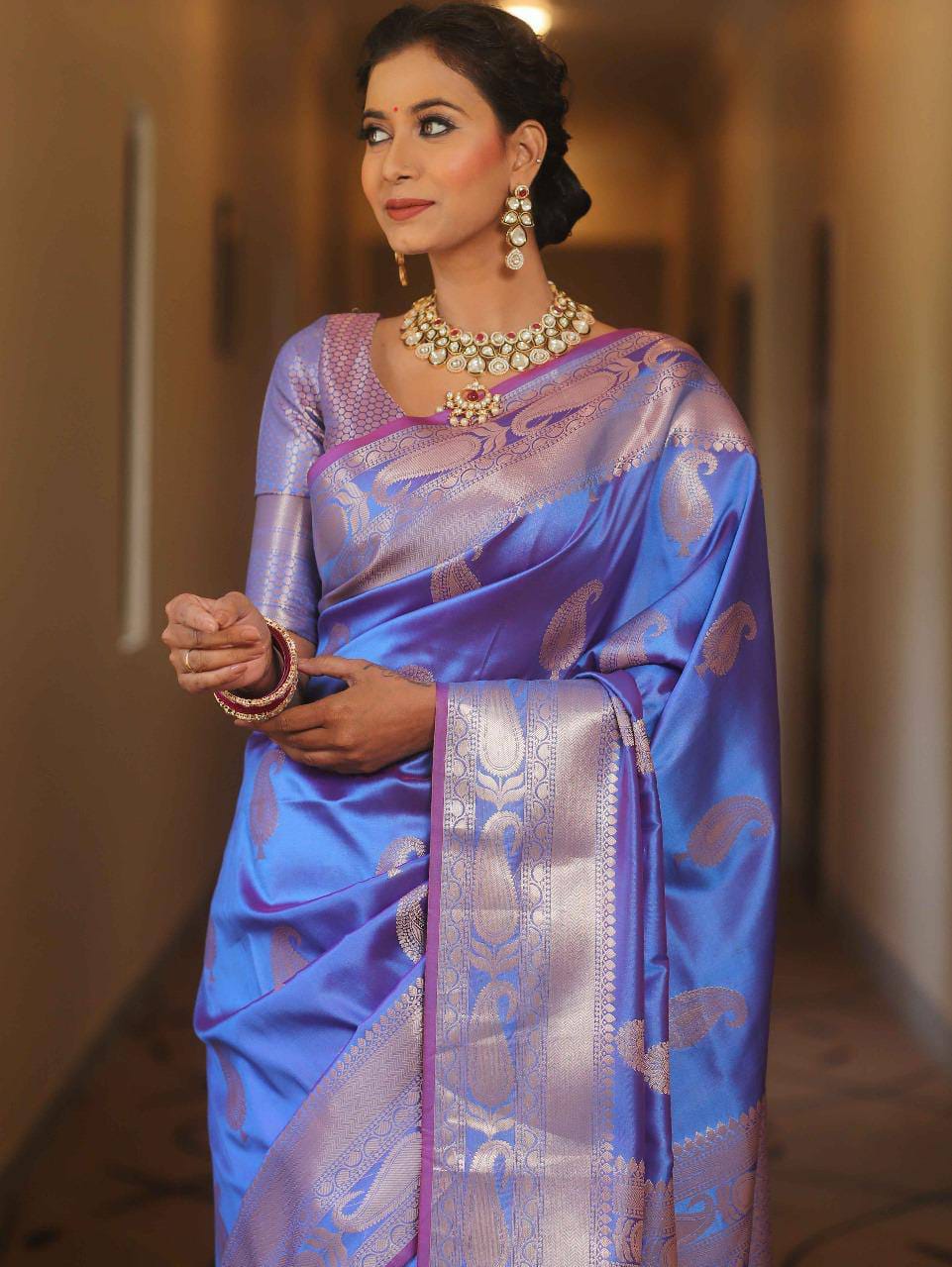 Pure Gold Zari Soft Lichi Silk Saree with Traditional Paisley Butta & Rich Woven Jacquard Pallu
