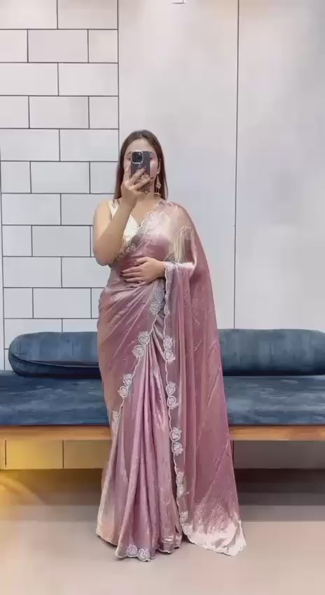 Space Silk Saree with Heart Diamond Cutwork Border