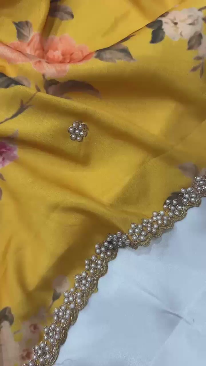 Jiya Chinnon Floral Saree with Embroidery & Diamond Work