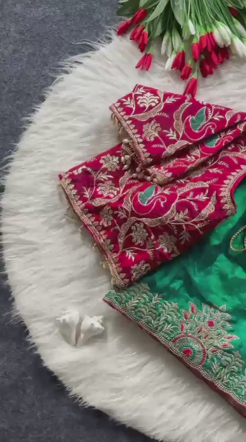Designer Satin Silk Embroidered Saree with Stitched Blouse